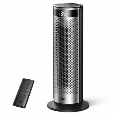 DREO 1500W Solaris Plus 20" Portable Oscillating Ceramic Space Heater for Home with Remote and Thermostat 12H Timer Silver