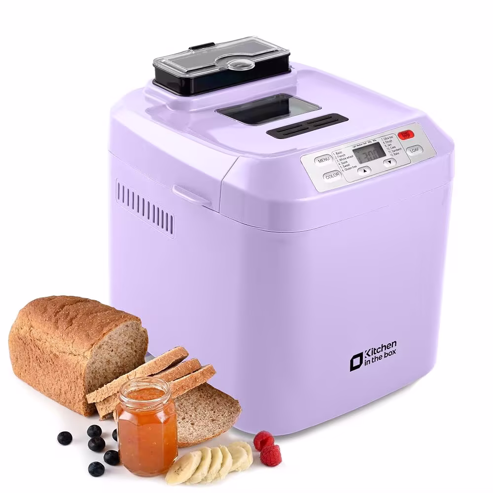 Kitchen in the Box 2lb Bread Maker with Auto Fruit Nut Dispenser, 12-in-1 Gluten-Free Bread Machine, 13H Delay Timer, Nonstick Pan, Keep Warm (purple)